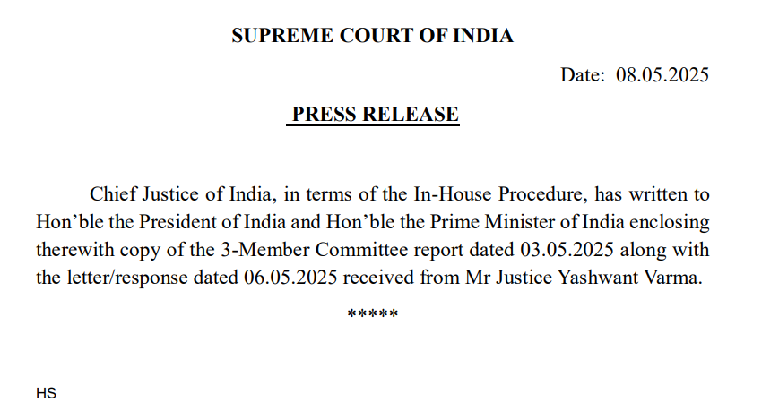 Justice Yashwant Varma | Chief Justice of India Shares Inquiry Report and Judge's Response with President and Prime Minister Justice Yashwant Varma | Chief Justice of India Shares Inquiry Report and Judge's Response with President and Prime Minister