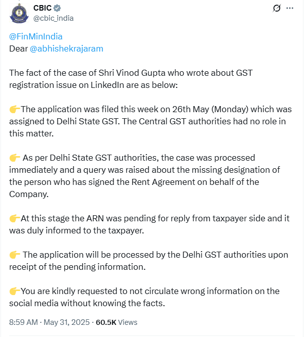 Delhi| Transparency in GST Registration: CBIC Sets the Record Straight on Allegations of Corruption Transparency in GST Registration: CBIC Sets the Record Straight on Allegations of Corruption