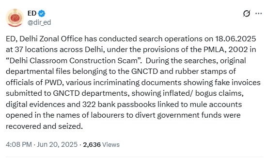 ED Uncovers ₹2,000-Crore Classroom Scam: 322 ‘Mule’ Accounts, Govt Files Seized in Delhi Raids ED Uncovers ₹2,000-Crore Classroom Scam: 322 ‘Mule’ Accounts, Govt Files Seized in Delhi Raids