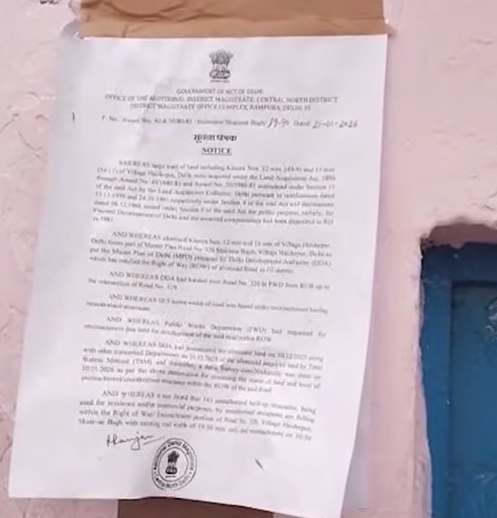Demolition Notices Trigger Anxiety Among Residents in Shalimar Bagh Over Proposed Road Widening