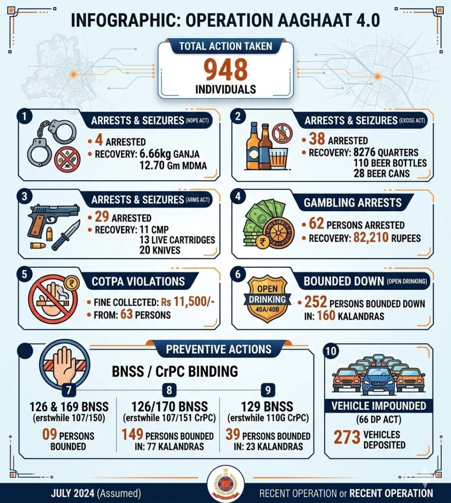 Operation AAGHAT 4.0: 4,000 Rounded Up Before Holi, 35 Firearms & 19,000 Liquor Quarters Seized Operation AAGHAT 4.0: 4,000 Rounded Up Before Holi, 35 Firearms & 19,000 Liquor Quarters Seized