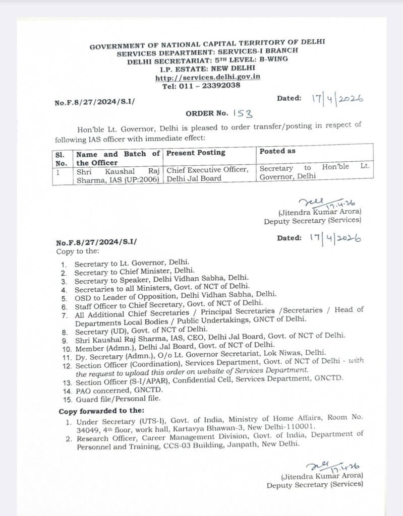 Kaushal Raj Sharma Appointed Secretary to Delhi Lieutenant Governor