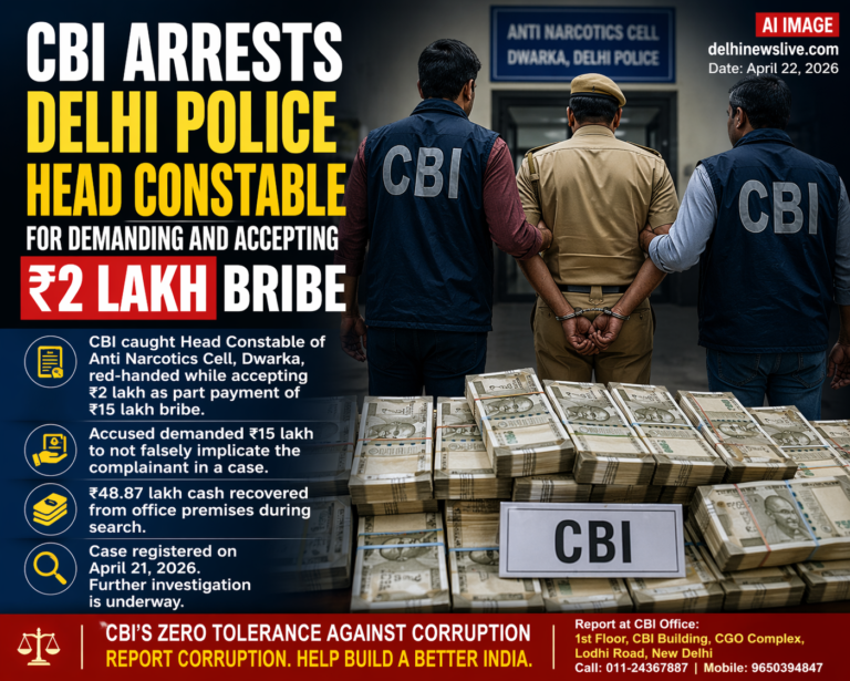 CBI Arrests Delhi Police Head Constable for ₹2 Lakh Bribe, ₹48.87 Lakh Cash Seized