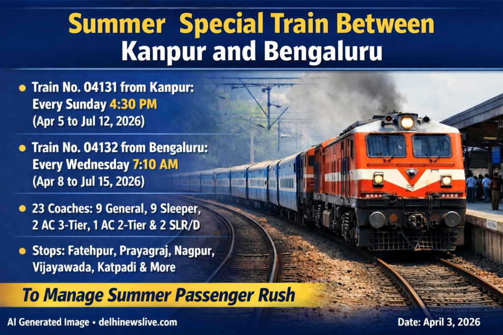 Summer Special Train Between Kanpur and Bengaluru Announced to Ease Passenger Rush