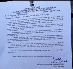 Old Delhi Administration Issues Eviction Notice to Yamuna Floodplain Encroachments Under Disaster Management Act