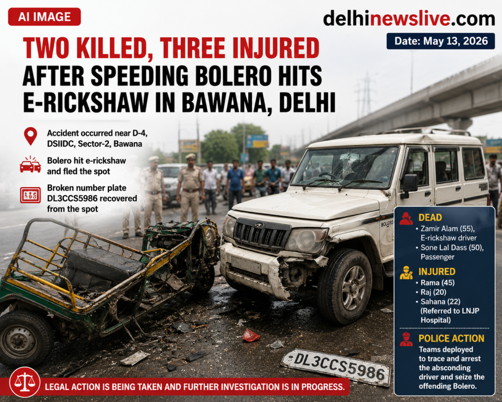 Two Killed, Three Injured After Speeding Bolero Hits E-Rickshaw in Delhi’s Bawana; Driver Absconding