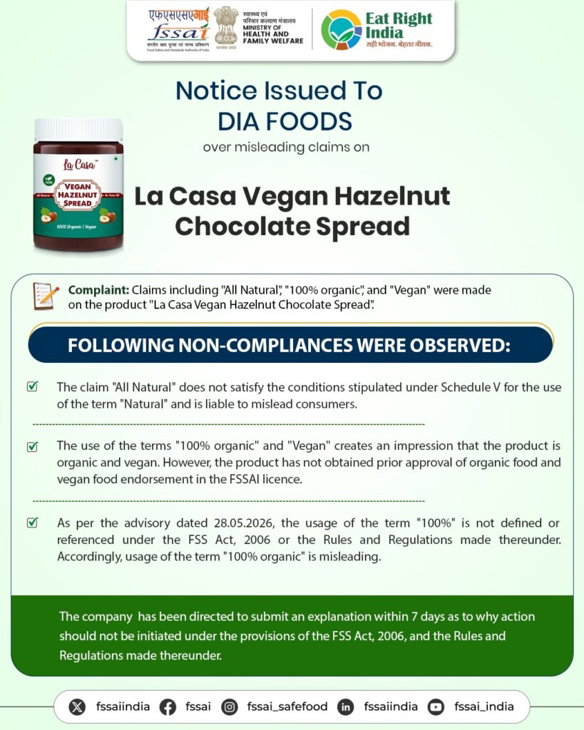 FSSAI Issues Notices to Heritage Foods and Dia Foods Over Allegedly Misleading Product Claims; Seeks Replies Within Seven Days FSSAI Issues Notices to Heritage Foods and Dia Foods Over Allegedly Misleading Product Claims; Seeks Replies Within Seven Days
