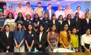 Dwarka police officers and students at the women’s safety awareness session