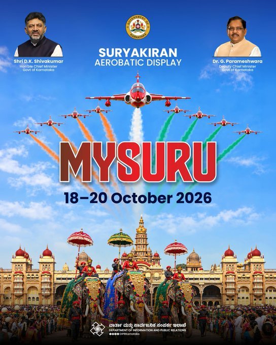 Surya Kiran Airshow Set for Mysuru Dasara From October 18 to 20 Official poster announcing the Surya Kiran display in Mysuru