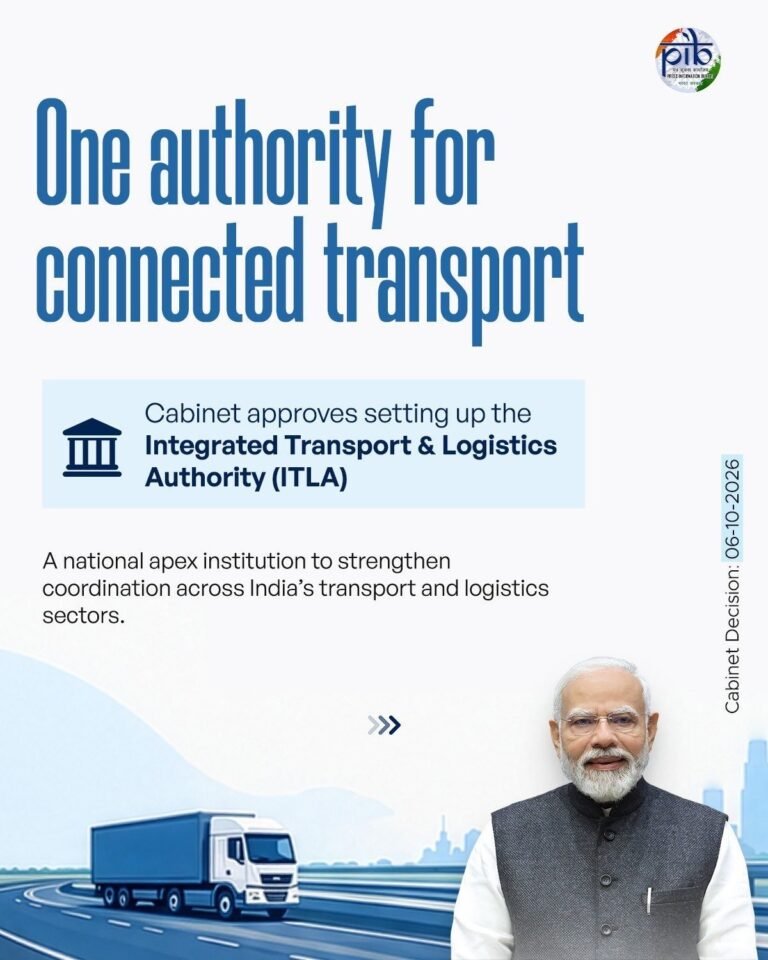 Complete official PIB graphic announcing the Integrated Transport and Logistics Authority