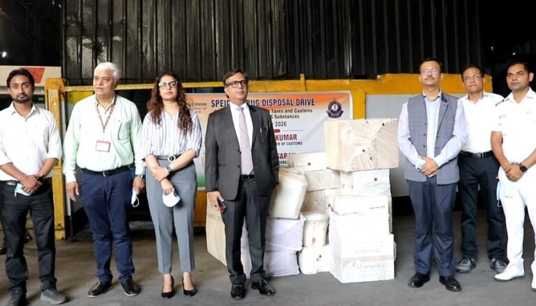Delhi Customs officials with seized narcotics during the drug disposal exercise