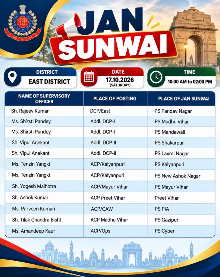 East and South-East Delhi Police to Hold Public Grievance Hearings on October 17