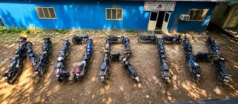 Recovered stolen two-wheelers arranged outside the North Delhi AATS office