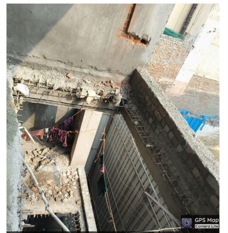 Building structure after an MCD demolition action in Delhi.