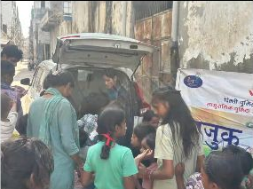 Children attending Delhi Police’s Nazuk awareness programme in Madipur