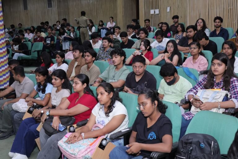 Students attend Delhi Police’s SAMVAD programme on drug abuse and cyber safety at DTU