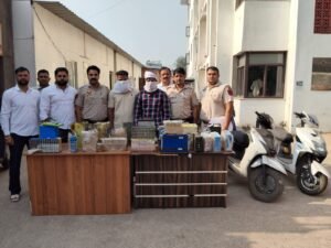Police display dismantled lithium batteries recovered in the Samaypur Badli theft investigation
