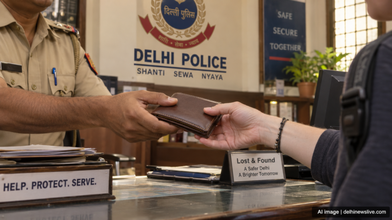 AI image: Representational illustration of police returning a lost purse. delhinewslive.com.