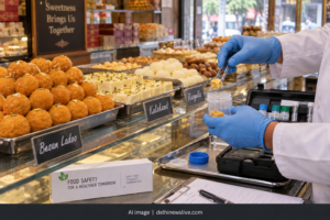 FSSAI Orders Festive Food Safety Drive Ahead of Navratri and Diwali AI representational image of food sampling at an Indian sweet shop